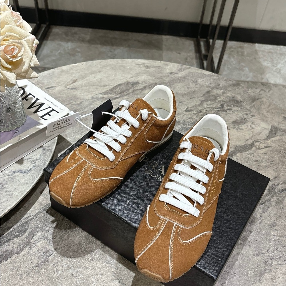 Prada Brown Suede Low-Top Sneakers